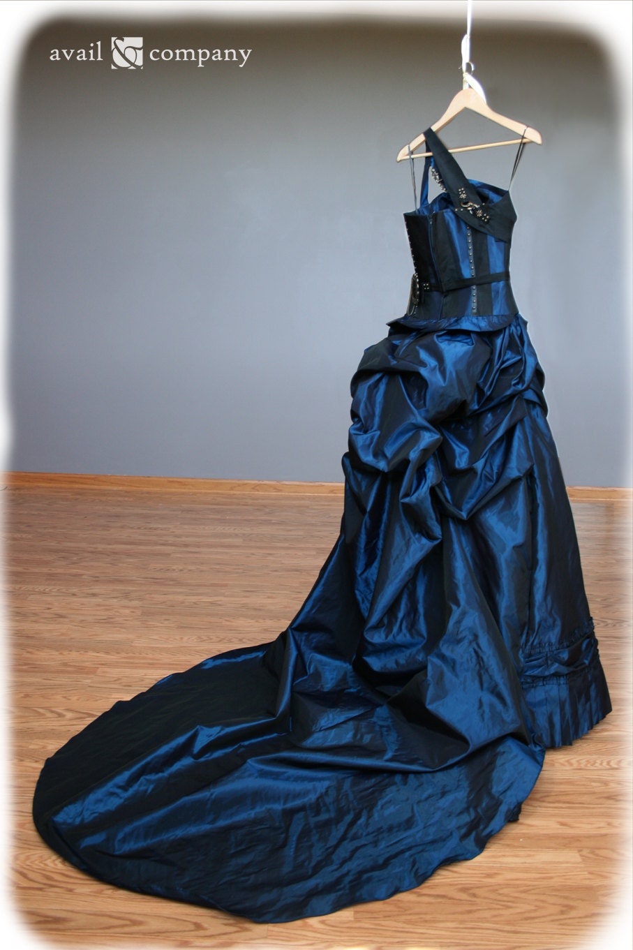 Blue Steampunk Wedding Dress, Turn of the Century Inspired Bustle Dress, Custom Made to Order in your size