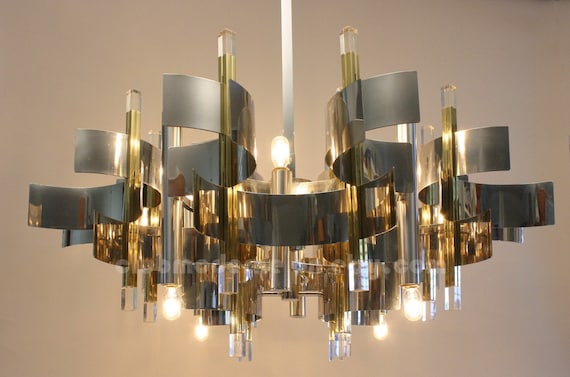 RESERVED CURRENTLY for MW.....Mid Century Chandelier by Gaetano Sciolari. Hanging Lamp, Pendant Lamp, Light Fixture, Modernist Lamp.