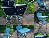 Baby Carriage Pram Babyhood Wonda-Chair High Chair Stroller Navy Aqua 1960s