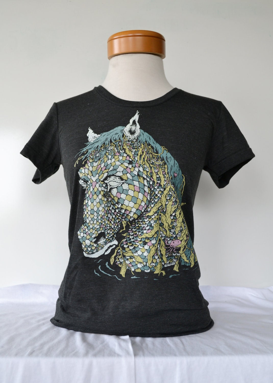 SeaHorsey American Apparel Ladies Tee Hand Screen Printed Tshirt
