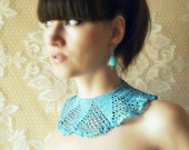 turquoise crochet lace collar upcycled vintage bib necklace teal