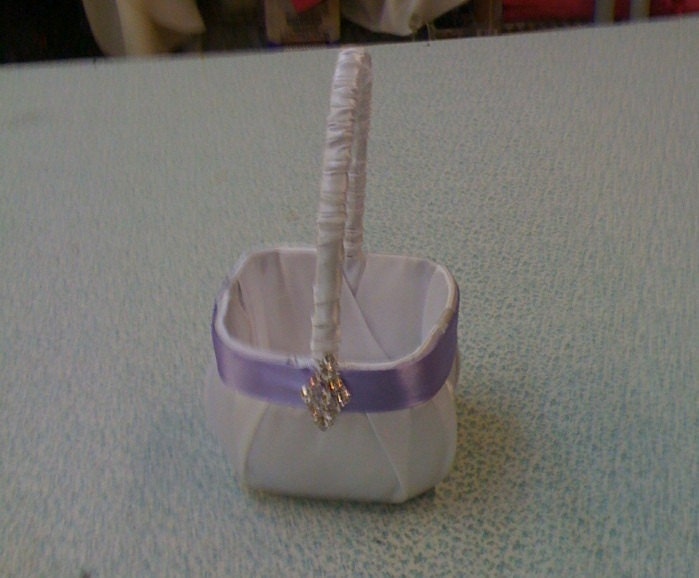 White Satin with Lavender  Satin Flower Girl Basket