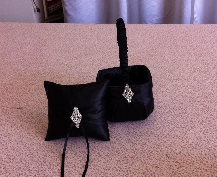 Black with Black Accent Flower girl basket and pillow