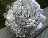 Brooch and Jeweled Wedding Bouquet, Rhinestones and Silver Made to Order