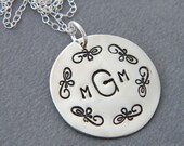 Hand Stamped Monogram Necklace in Sterling Silver
