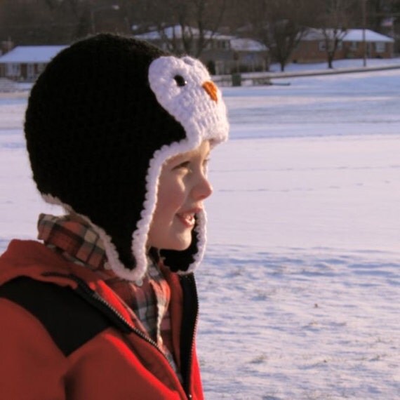 Penguin Hat - Crochet Pattern (Bomber Style) - Permission to sell finished items