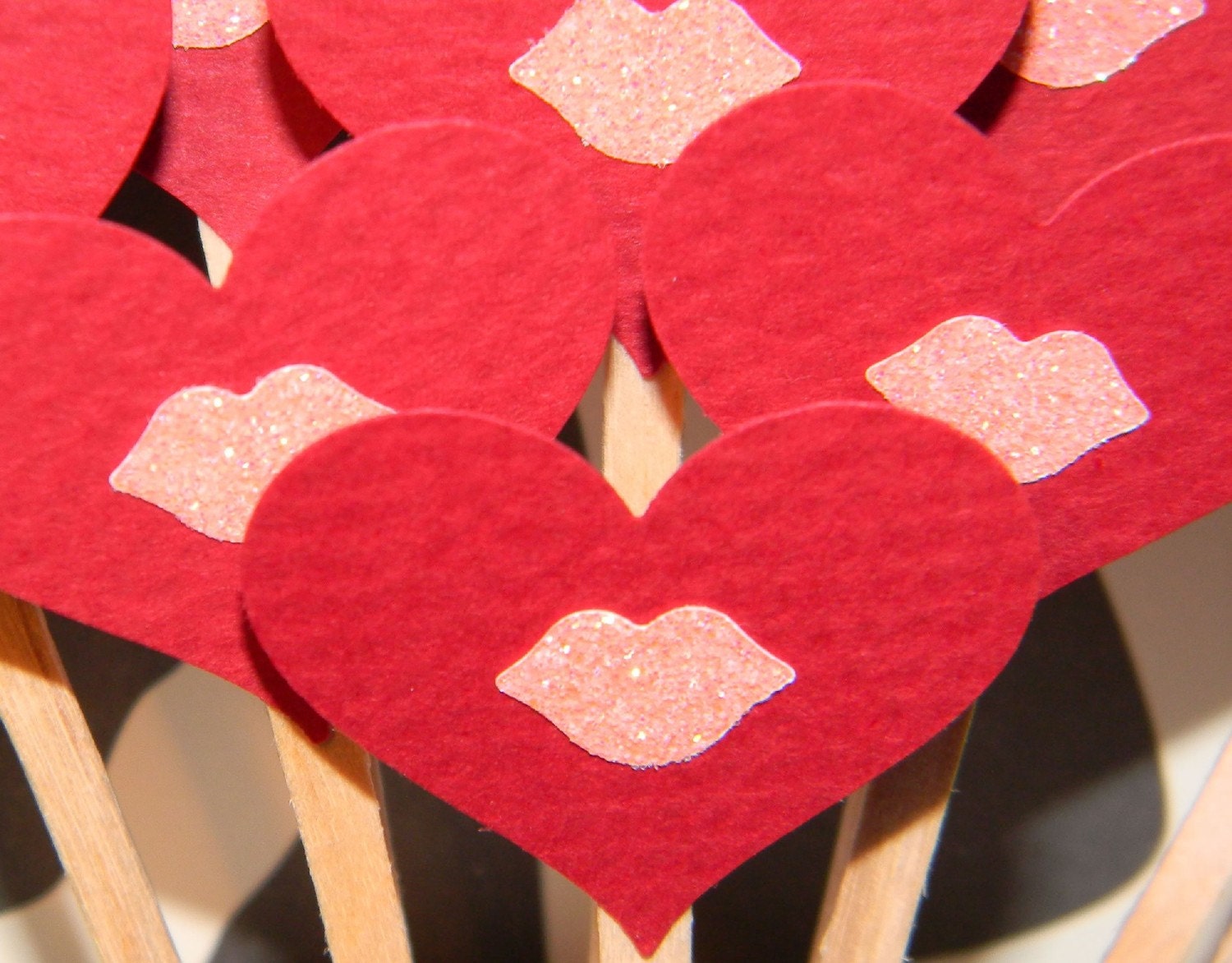 Valentine's Day - LOVES and KISSES Cupcakes - Red Heart Party Cake Toppers - set of 12- customizable