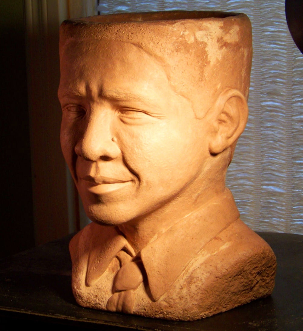 Solid OBAMA HEAD PLANTER  - Original Copyrighted Garden Sculpture (o)