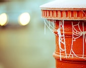 England photo - Red postbox photo in winter - Brightly shone the lights - English post box icy frost - gift under 50 - 12x12