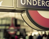 London Photography - London underground sign with red London bus - the tube - England landmark - travel photography - 8x10- London Olympics