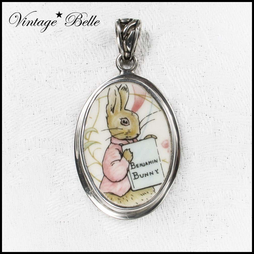 Beatrix Potter Benjamin Bunny Broken China Jewelry Pendant 434