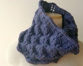 Purple Lace Infinity Scarf, Knitted Cowl, Circle Scarf