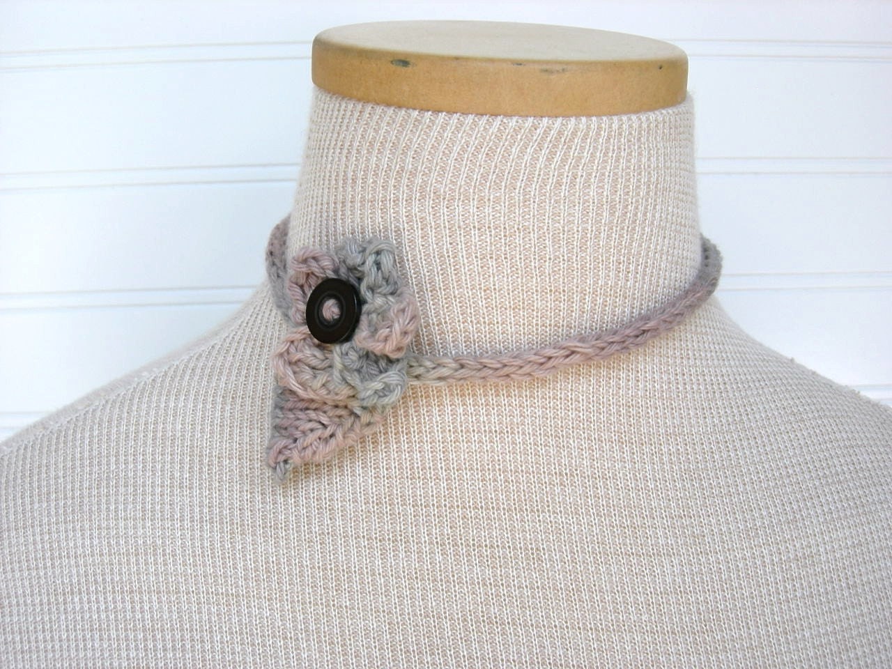 Knit Flower Headband, Choker Necklace, Pastel Floral