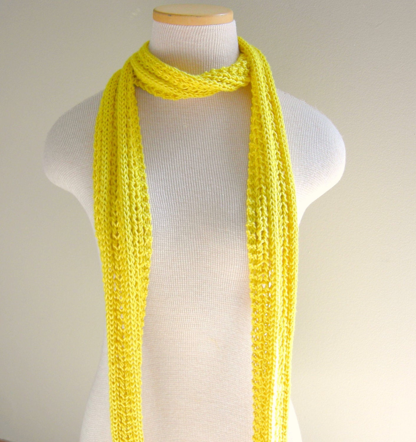 Cotton Skinny Scarf, Knit Summer Spring Fashion, Lemonade Citrus Yellow