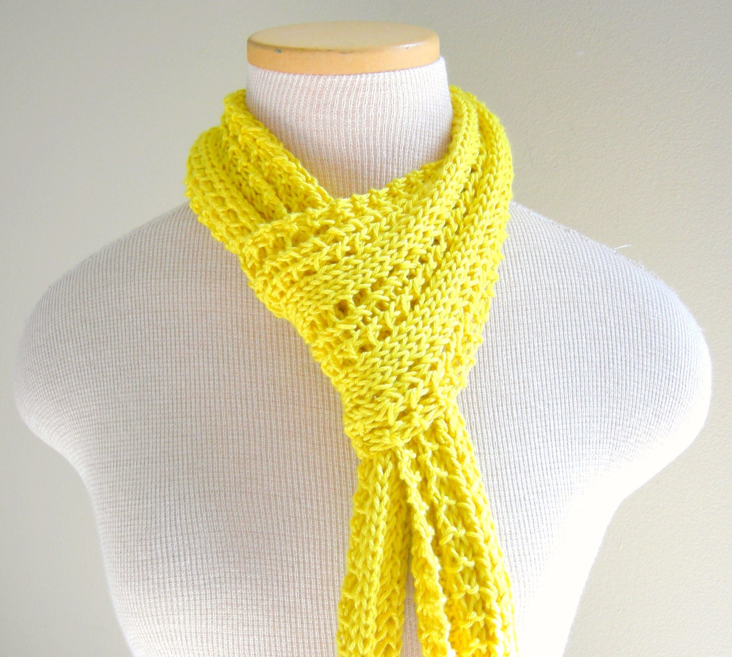 Cotton Skinny Scarf, Knit Summer Spring Fashion, Lemonade Citrus Yellow