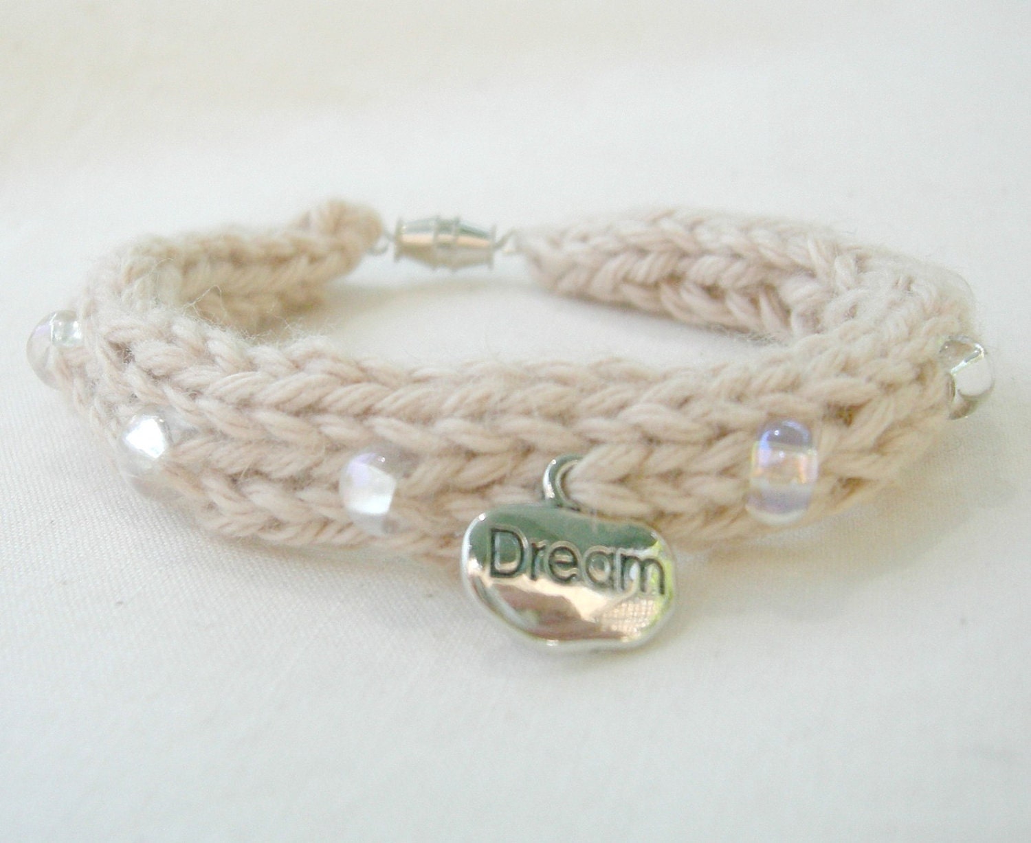 Natural Organic Bracelet, Boho Style, Glass Beads and Dream Charm