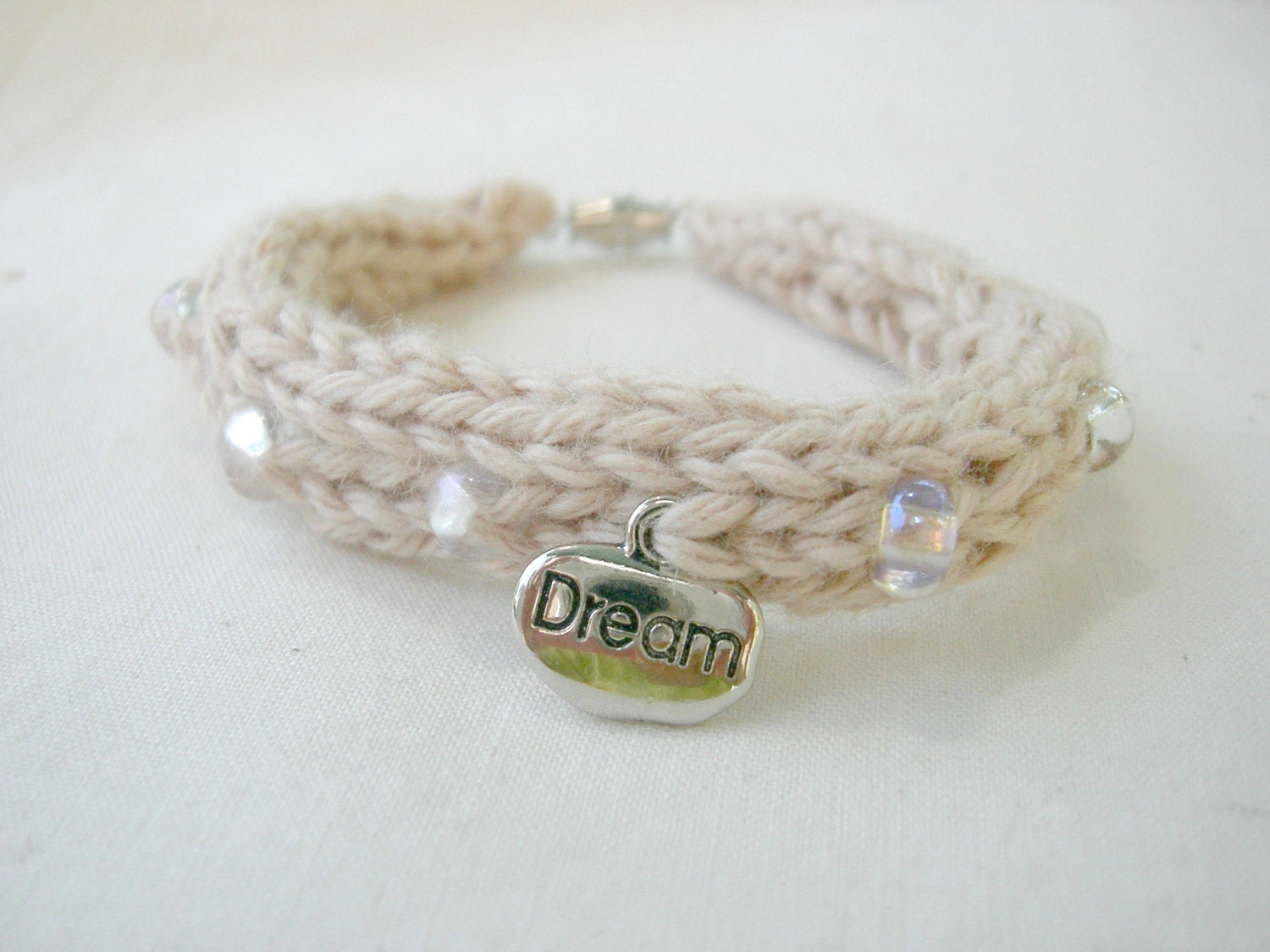 Natural Organic Bracelet, Boho Style, Glass Beads and Dream Charm