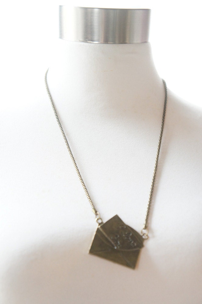 Vintage Style Love Letter Necklace Antiqued Brass
