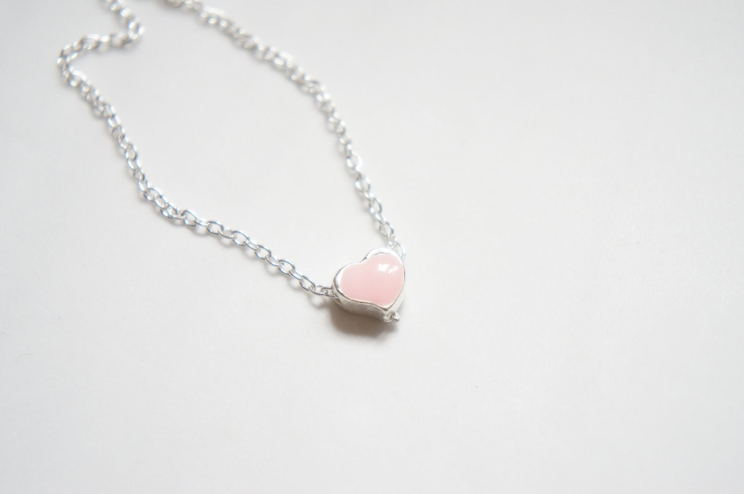 Set of 3 - Simple Tiny Heart Necklace - Baby Blue Pink White