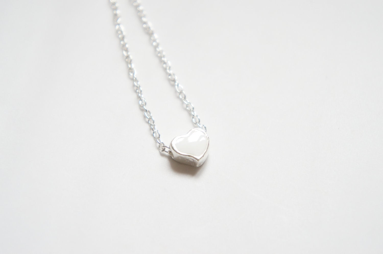 Set of 3 - Simple Tiny Heart Necklace - Baby Blue Pink White