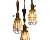 3 Light Caged Vintage Handle Trouble Light Chandelier