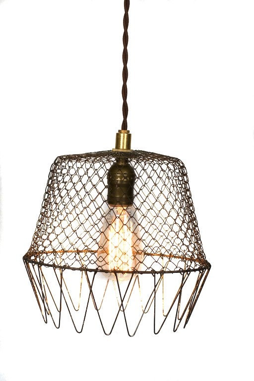 Vintage Industrial Wire Cage Farmhouse Pendant