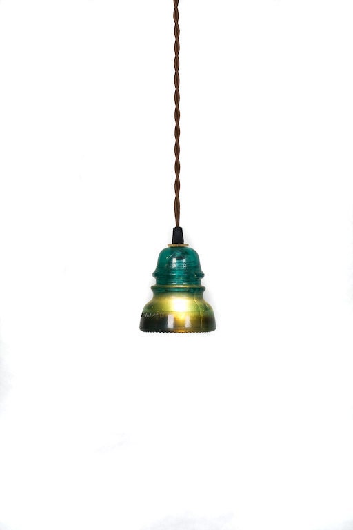 Vintage Repurposed Railroad Telegraph Insulator Pendant Light ( Green )