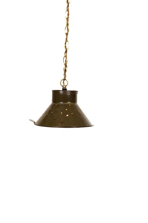 Repurposed Vintage Farmhouse Metal Colander Pendant Light