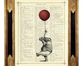Elephant holding a red Balloon - Vintage Victorian Book Page Art Print Steampunk