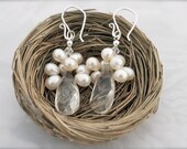 PEARL CLUSTER EARRINGS, Faceted Crystal Drops by Cheydrea