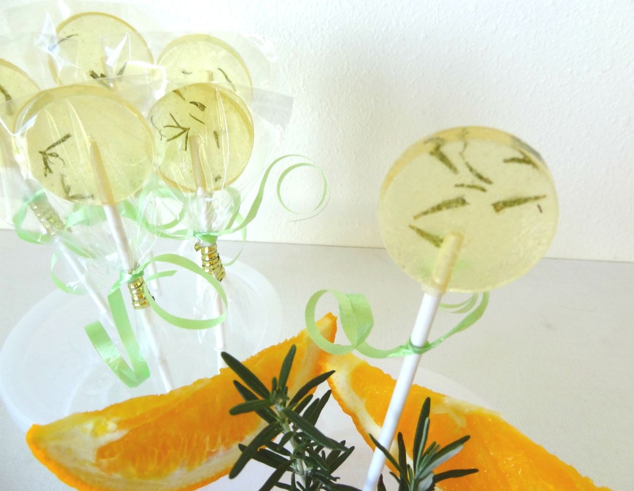 12 Sunrise Rosemary Citrus Lollipops-Gourmet Artisan Candy-Natural Flavors-Vegan-Made In Hawaii-Hard Candy Suckers-Herbal-Wedding Favors