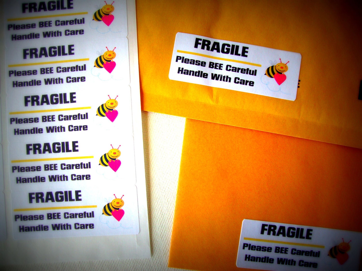 Sticker Labels-30 Fragile Please "Bee" Careful Handle With Care- Shipping Supplies