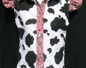 REaDY To ShIP SIzE 3TCow print , blush bandana print . School clothes....boutique style, Blouse