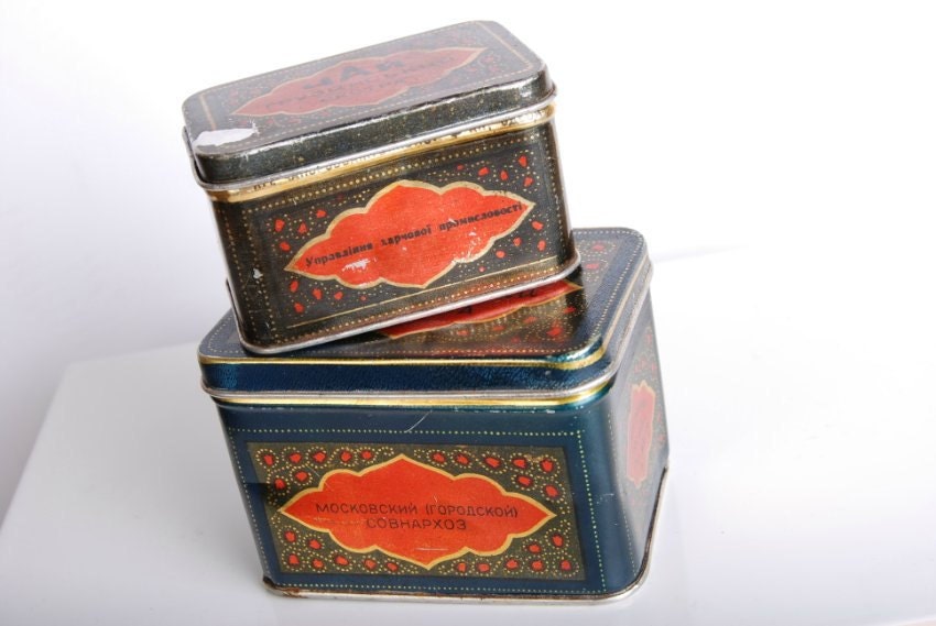 1940s Rare Old Vintage Antique Soviet Russian Georgian TEA Metall 2 x BOXes USSR
