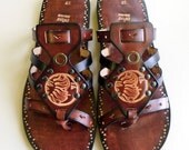 Lovely Sun And Moon Flat Slip On Handpainted Sandals - Imagination