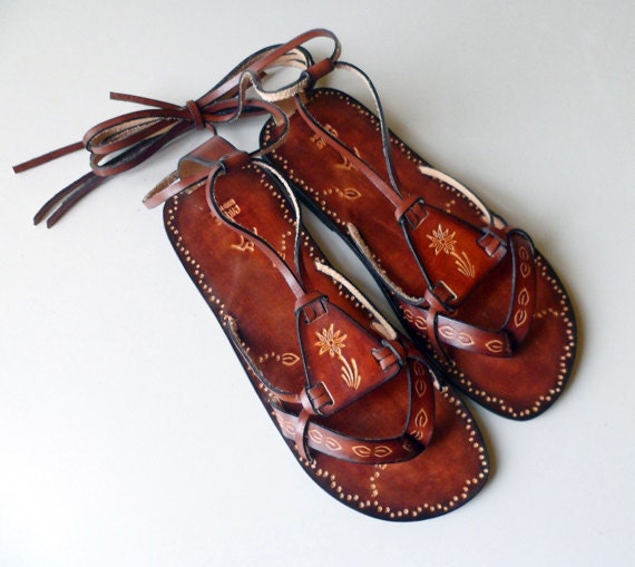 Lace Up Leather Sandals - Fantasy