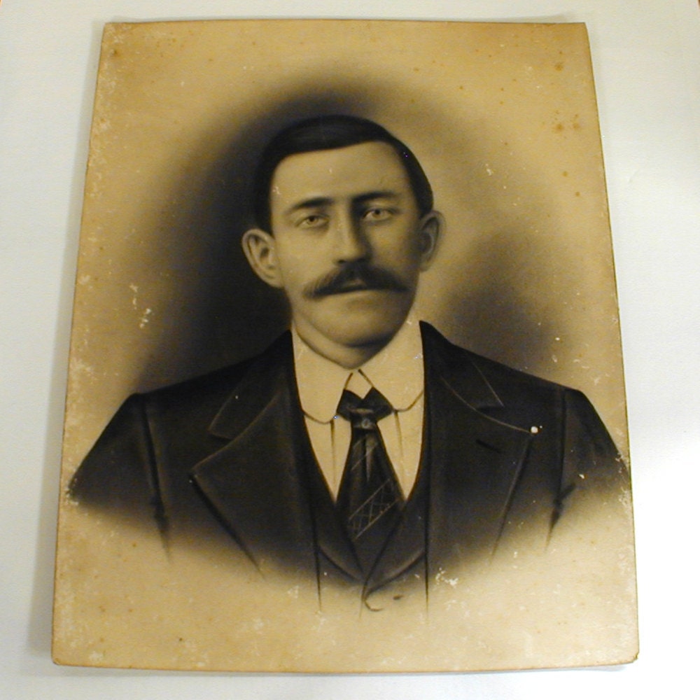 1920s Charcoal Portrait of a Man Hand Drawn