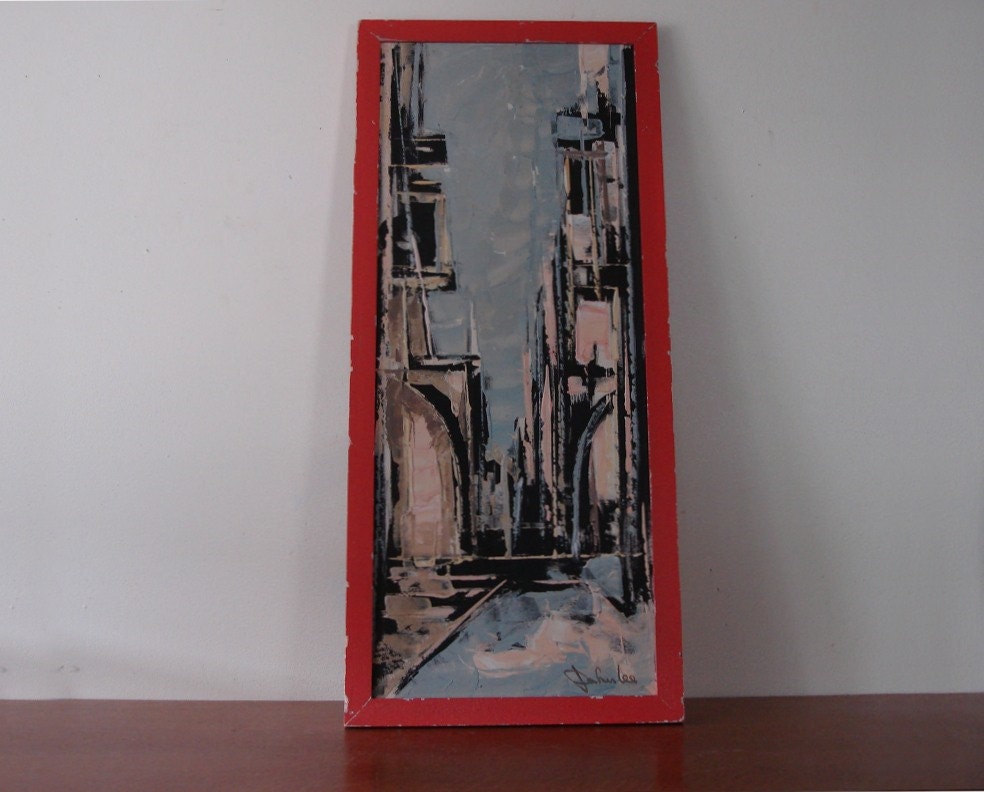 Abstract Parker Lee Mid Century Original Oil Painting Signed aka Lee Leibsohn Cityscape 50s
