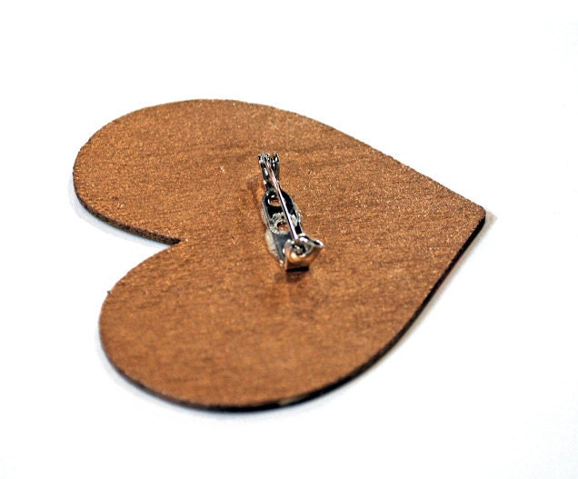 Hand painted wood heart brooch pin - Valentines Day