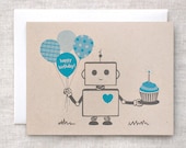 Robot Birthday Card - Blue, Happy Birthday Card, Eco-friendly Card - For Boy, For Him