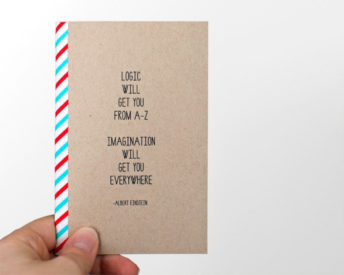 Einstein Mini Notebook & Pencil Set, Stocking Stuffer - Typography Pocket Size Journal, Recycled Sketchbook
