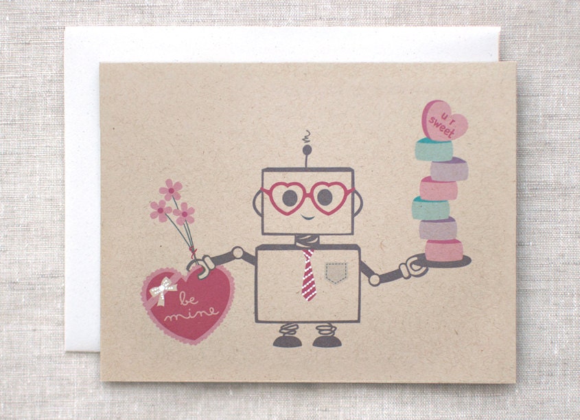 Valentine Card - Robot Card, Nerd Love, Ecofriendly
