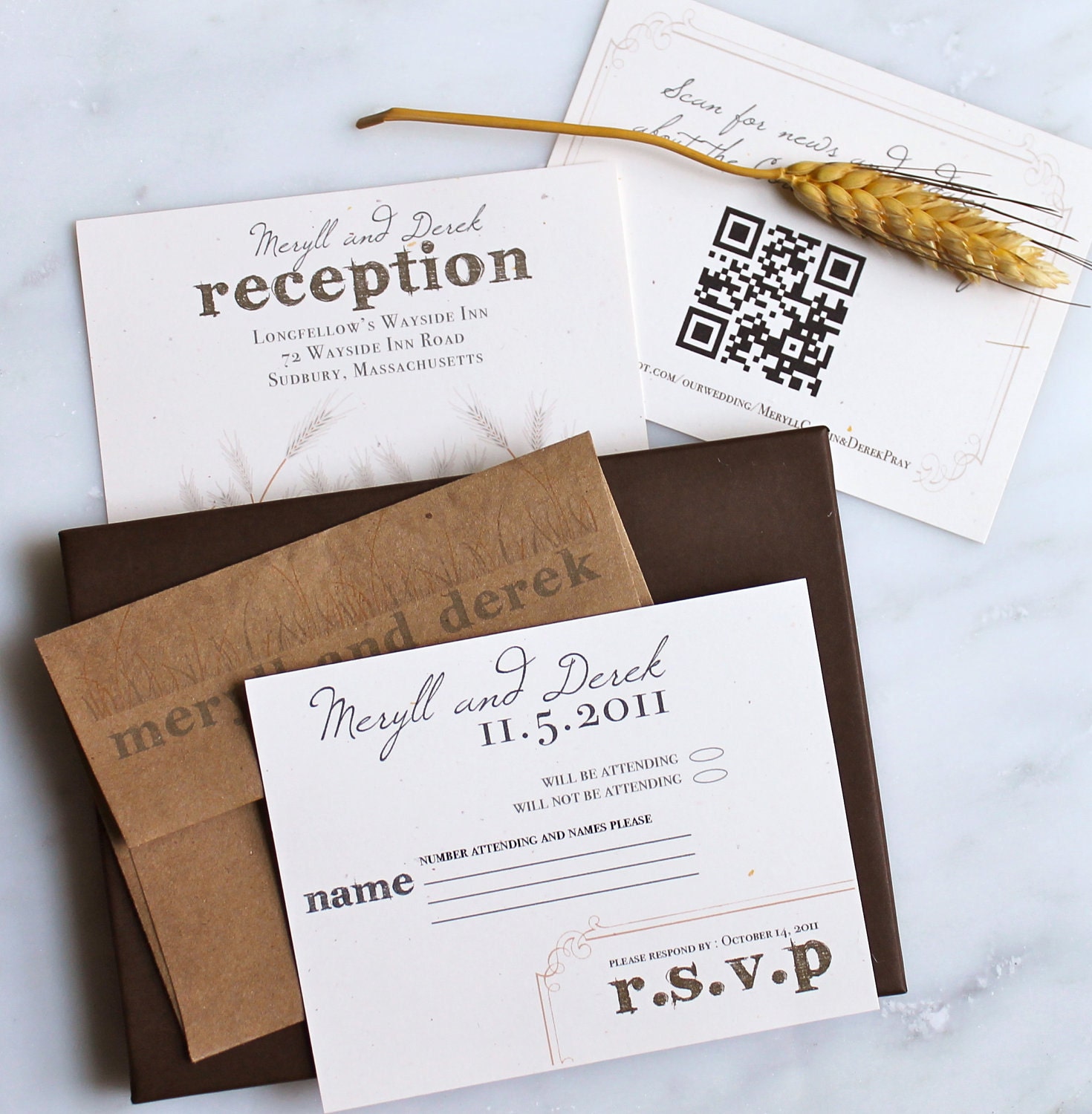 Wheat Stalk - Rustic & Natural Wedding Envelope or Boxed Invitations - Purchase to Start the Ordering Process