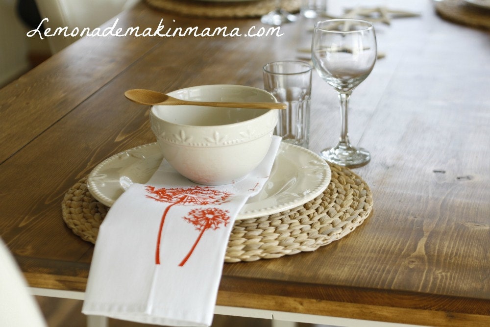 On SALE NOW. Orange Dandelion Dinner Napkins (4 piece set)