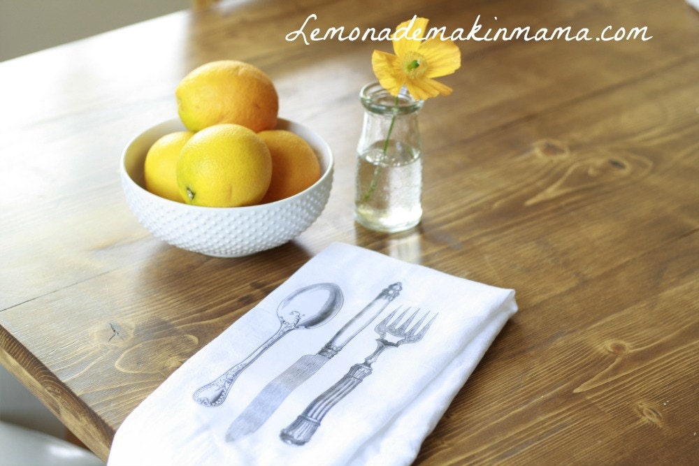 Vintage-inspired silverware flour sack dish towels