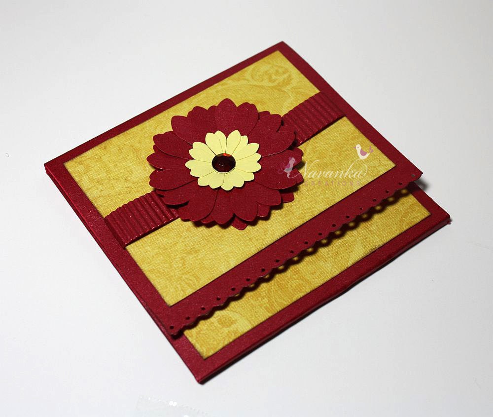Handmade Gift Card Holder or Folded Money Holder with Metallic Red and Yellow Flower