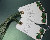 Handmade Green and Gold Paisley Christmas or Holiday gift tags or Any occasion gift tags with paper quilling
