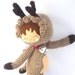 Christmas amigurumi reindeer girl plush stuffed doll cosplay crochet brown fawn OOAK Xmas gift wrapped silver jingle bell ribbon