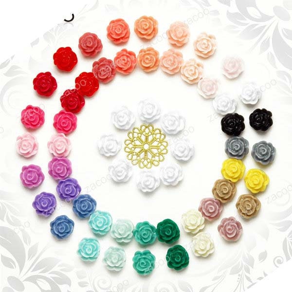 24 Mixed rose resin flower cabochons 12x12mm RB0589