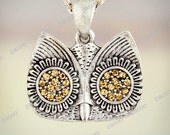 3 Atq Silver owl with rhinestone charm pendant 23x19mm TS7435